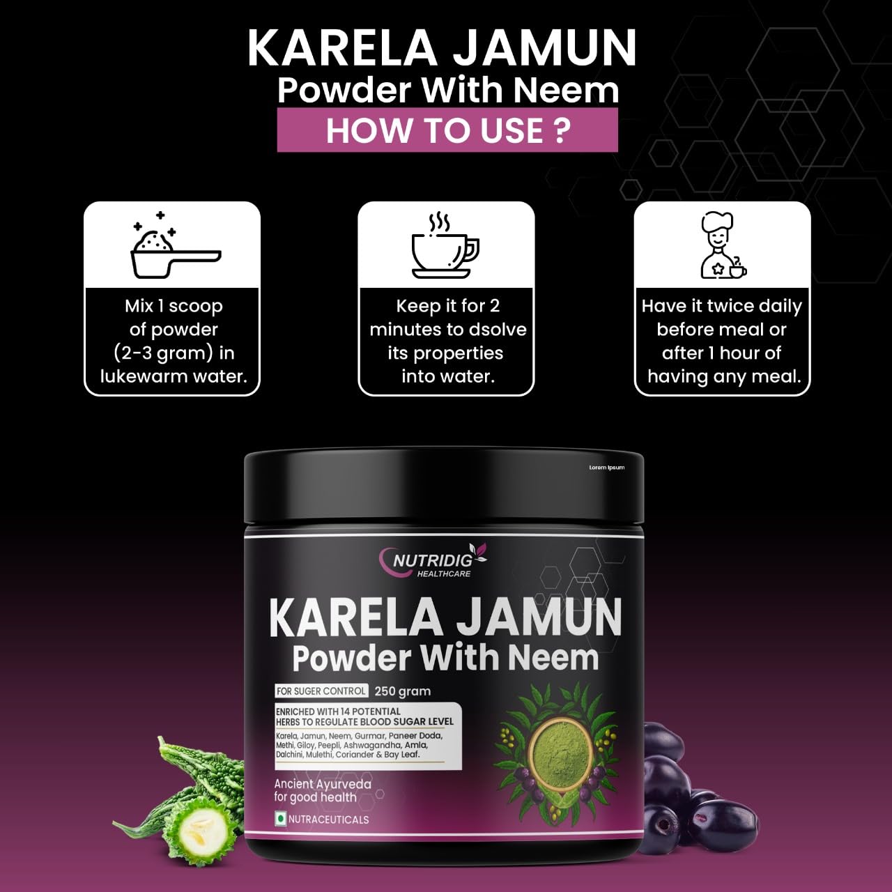 Karela Jamun Neem Powder to Control Sugar Level (250gms)